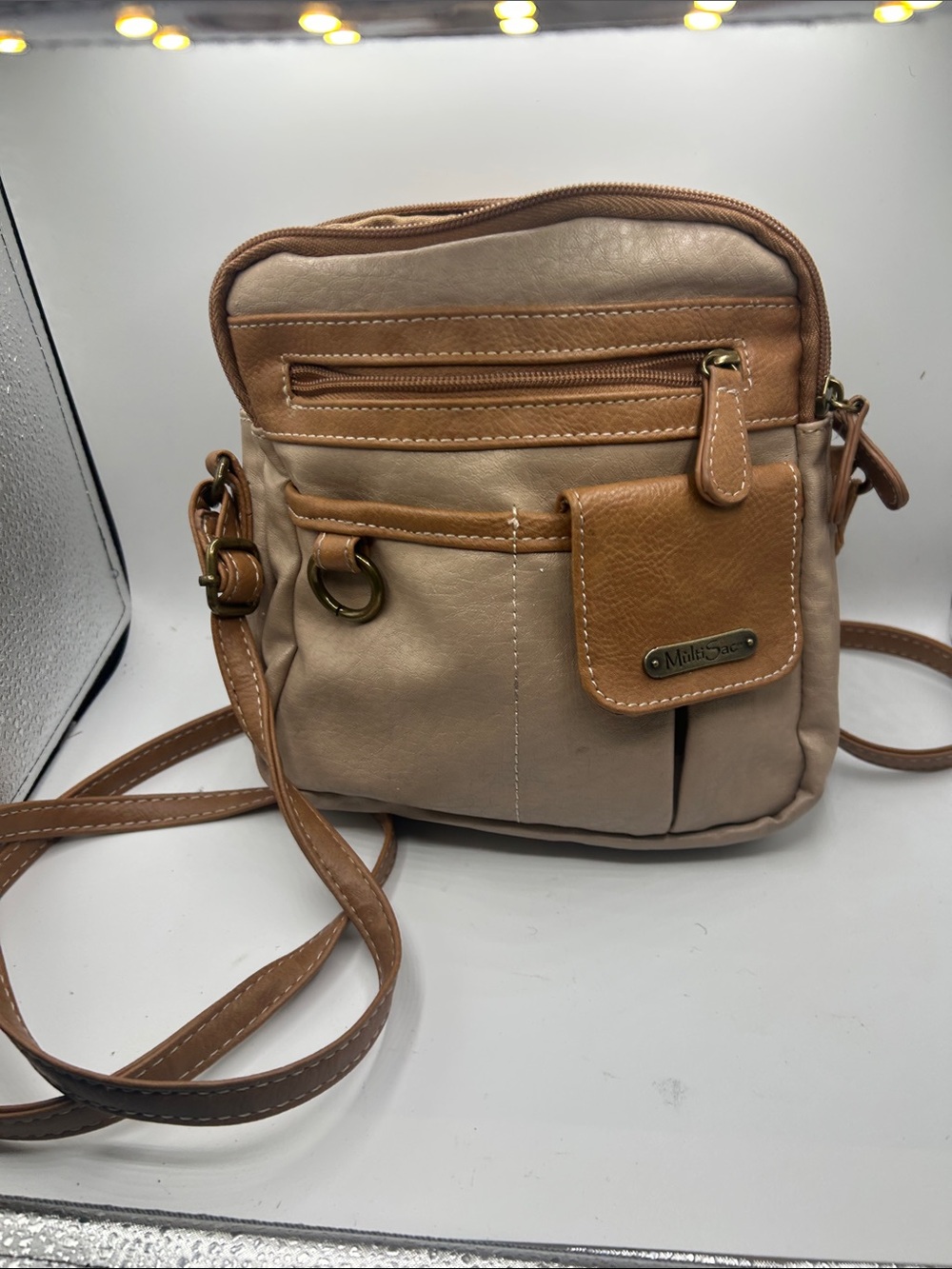 MilanSac Beige and Tan Crossbody Bag